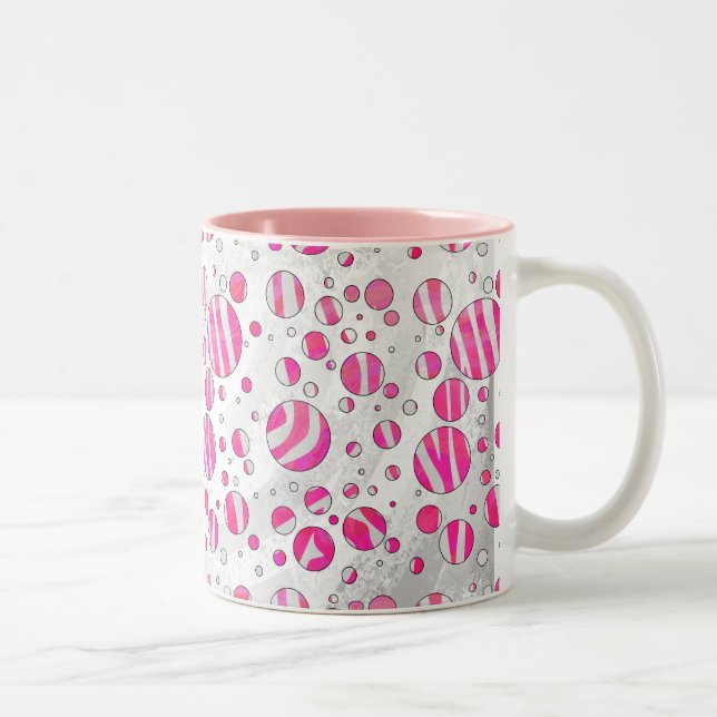 Hot Pink and White Zebra Polka Dots Two-Tone Coffee Mug (Right)