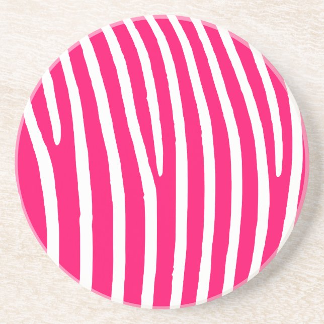 Hot Pink and White Zebra Print Coaster (Front)