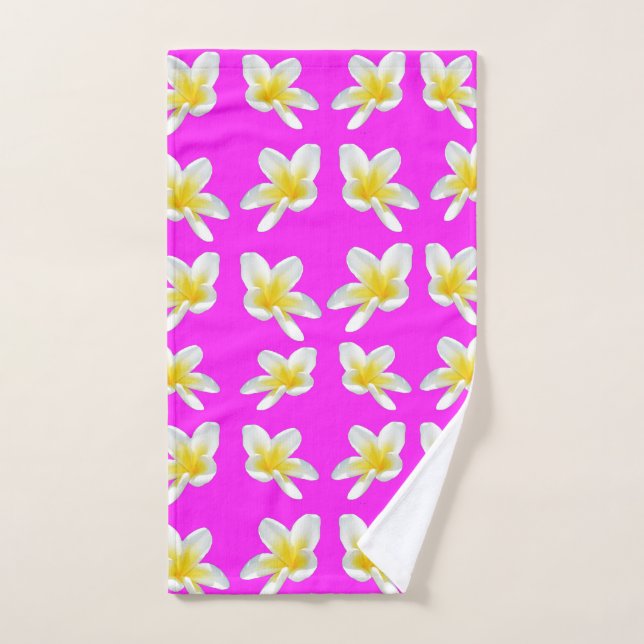 Hot Pink And Yellow Frangipani Pattern, Hand Towel (Hand Towel)