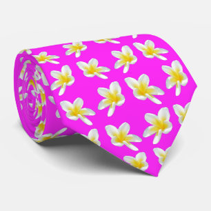 Hot Pink And Yellow Frangipani Pattern, Tie