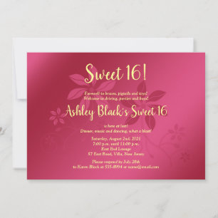 Hot Pink and Yellow Sweet 16 Birthday Invitation