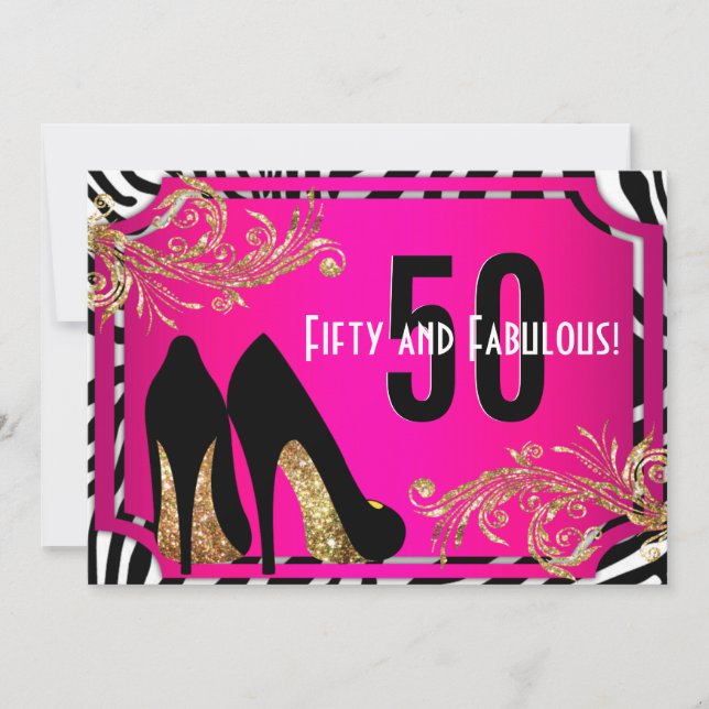 Hot Pink and Zebra 50th Birthday Party Invitation (Front)