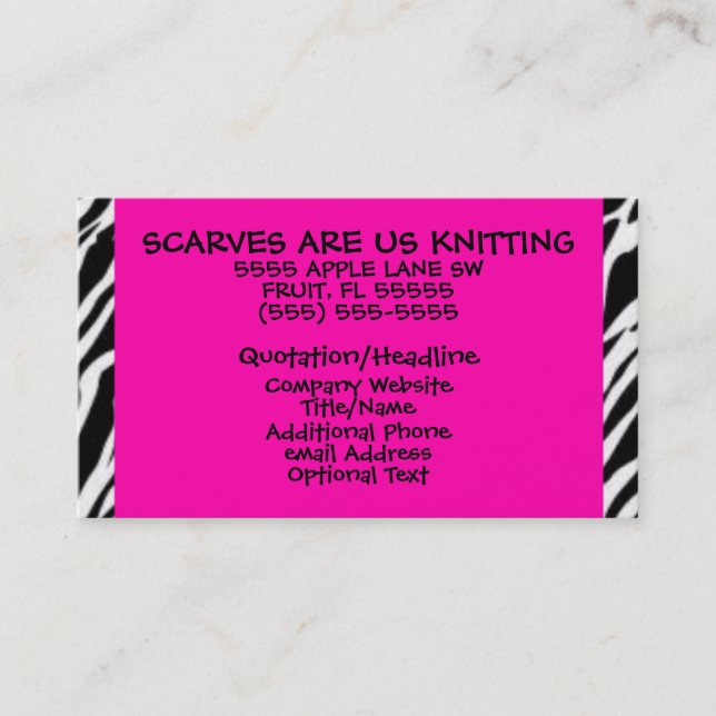 Hot Pink and Zebra Print Business Card (Front)