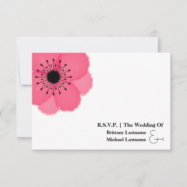 Hot Pink Anemone Modern Wedding R.S.V.P. RSVP Card (Front)