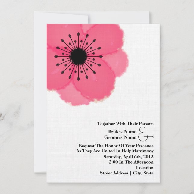 Hot Pink Anemone Wedding: Together With Parents Invitation (Front)