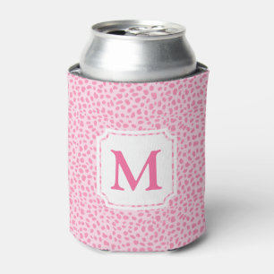 Hot Pink Animal Print   Monogram  Can Cooler