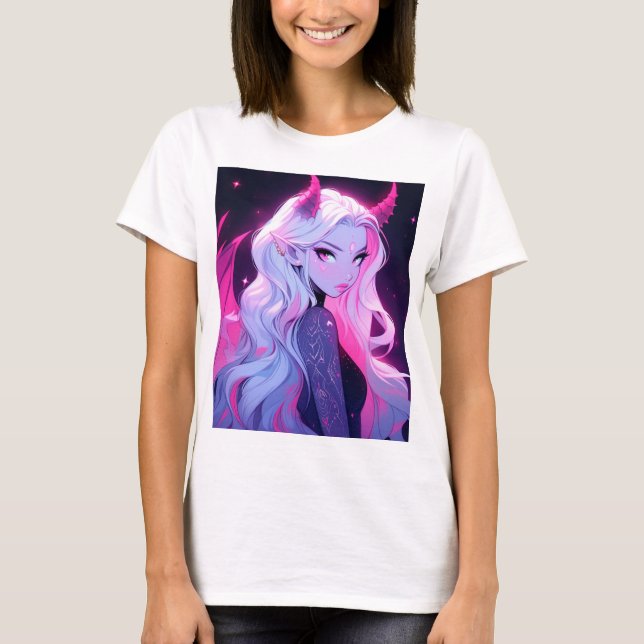 Hot Pink Anime Girl Succubus Koakuma Little Devil T-Shirt (Front)