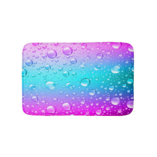 Hot Pink & Aqua Blue Gradient Water Droplets Bath Mat