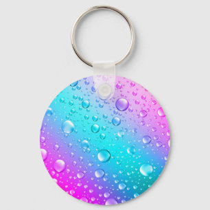 Hot Pink & Aqua Blue Gradient Water Droplets Key Ring
