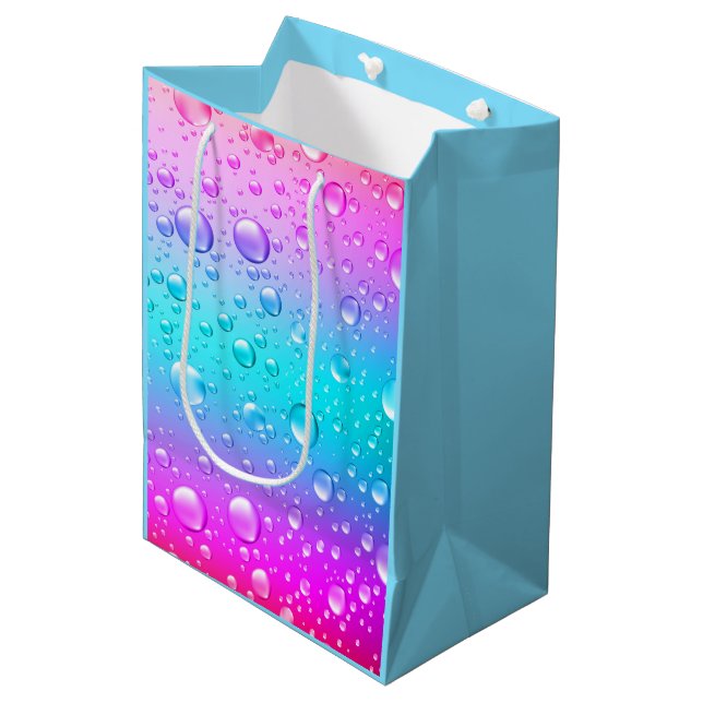 Hot Pink & Aqua Blue Gradient Water Droplets Medium Gift Bag (Front Angled)