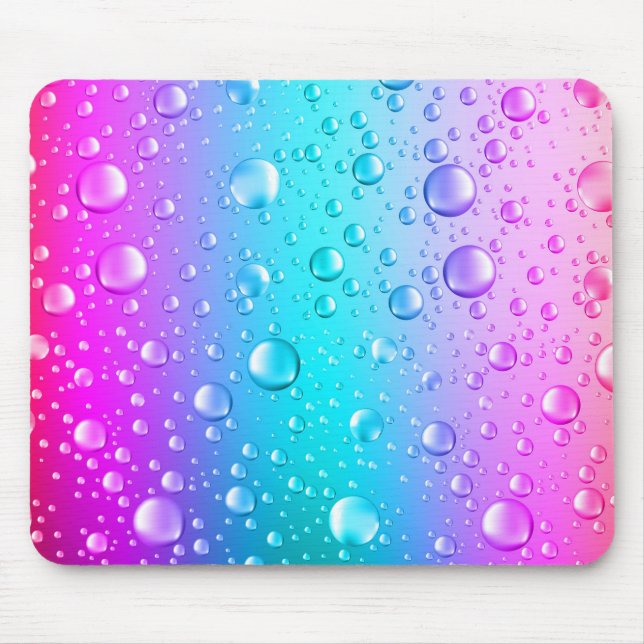 Hot Pink & Aqua Blue Gradient Water Droplets Mouse Mat (Front)