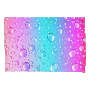 Hot Pink & Aqua Blue Gradient Water Droplets Pillowcase
