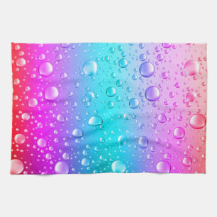 Hot Pink & Aqua Blue Gradient Water Droplets Tea Towel