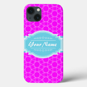 Hot Pink Aqua Floral Link Personalised iPhone 13 Case
