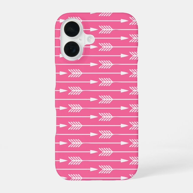 Hot Pink Arrows Pattern iPhone 16 Case (Back)
