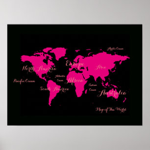 hot pink atlas . map of the world girly poster