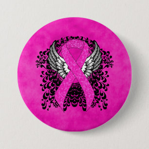 Hot Pink Awareness Ribbon with Wings 7.5 Cm Round Badge