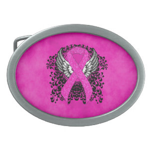 Hot Pink Awareness Ribbon with Wings Belt Buckle