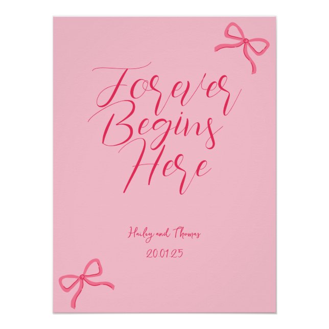 Hot Pink & Baby Pink Bow Wedding Sign (Front)