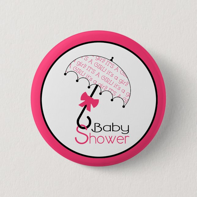 Hot Pink Baby Shower Button - Umbrella (Front)