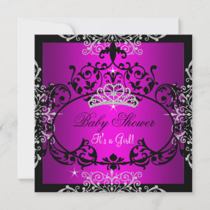 Hot Pink Baby Shower Girl Princess Tiara Black Invitation