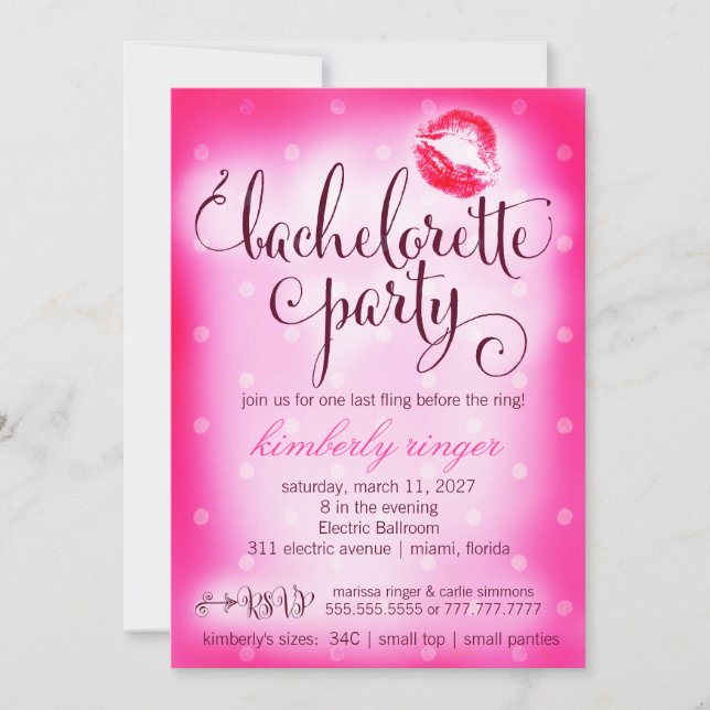 Hot Pink Bachelorette Party Invite (Front)