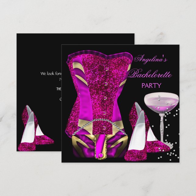 Hot Pink Bachelorette Party Shoes Corset Invitation (Front/Back)