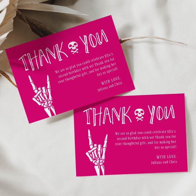 Hot Pink Bad Two The Bone Birthday Thank You Card (Creator Uploaded)