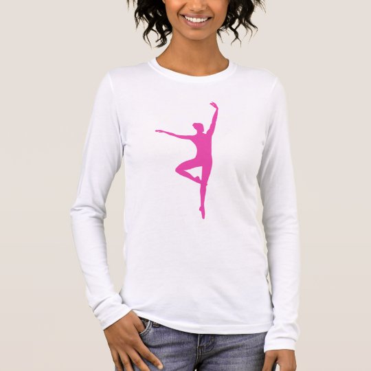 Hot Pink Ballet Dancer Ladies Long Sleeve Shirt
