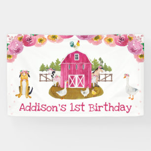 Hot Pink Barn Girls Farm Birthday Party Banner