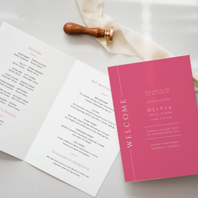 Hot Pink Bat Mitzvah Folded Program Booklet Programme (Creator Uploaded)
