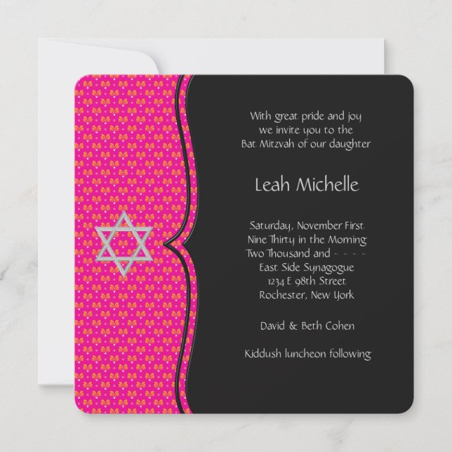 Hot Pink Bat Mitzvah Invitation (Front)