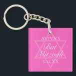 Hot Pink Bat Mitzvah Party Star of David<br><div class="desc">This girly bright pink Bat Mitzvah keychain features a minimalist modern typography layout over a Star of David symbol for a Jewish girl. Cute and feminine party favour for your teenager.</div>