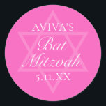 Hot Pink Bat Mitzvah Party Star of David Classic Round Sticker<br><div class="desc">This girly bright pink Bat Mitzvah party sticker features a minimalist modern typography layout over a Star of David symbol for a Jewish girl. Cute and feminine labels for your teenager.</div>