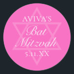 Hot Pink Bat Mitzvah Party Star of David Classic Round Sticker<br><div class="desc">This girly bright pink Bat Mitzvah party sticker features a minimalist modern typography layout over a Star of David symbol for a Jewish girl. Cute and feminine labels for your teenager.</div>