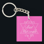 Hot Pink Bat Mitzvah Party Star of David Key Ring<br><div class="desc">This girly bright pink Bat Mitzvah keychain features a minimalist modern typography layout over a Star of David symbol for a Jewish girl. Cute and feminine party favour for your teenager.</div>