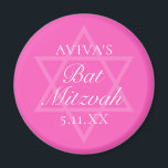 Hot Pink Bat Mitzvah Party Star of David Magnet<br><div class="desc">This girly bright pink Bat Mitzvah party magnet features a minimalist modern typography layout over a Star of David symbol for a Jewish girl. Cute and feminine favour for your teenager.</div>