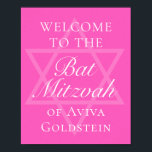 Hot Pink Bat Mitzvah Party Star of David Poster<br><div class="desc">This girly bright pink Bat Mitzvah party welcome poster features a minimalist modern typography layout over a Star of David symbol for a Jewish girl. Cute and feminine decor for your teenager.</div>