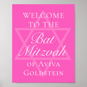 Hot Pink Bat Mitzvah Party Star of David Poster