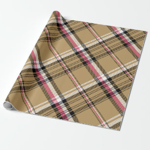 hot pink beige plaid tartan wrapping paper