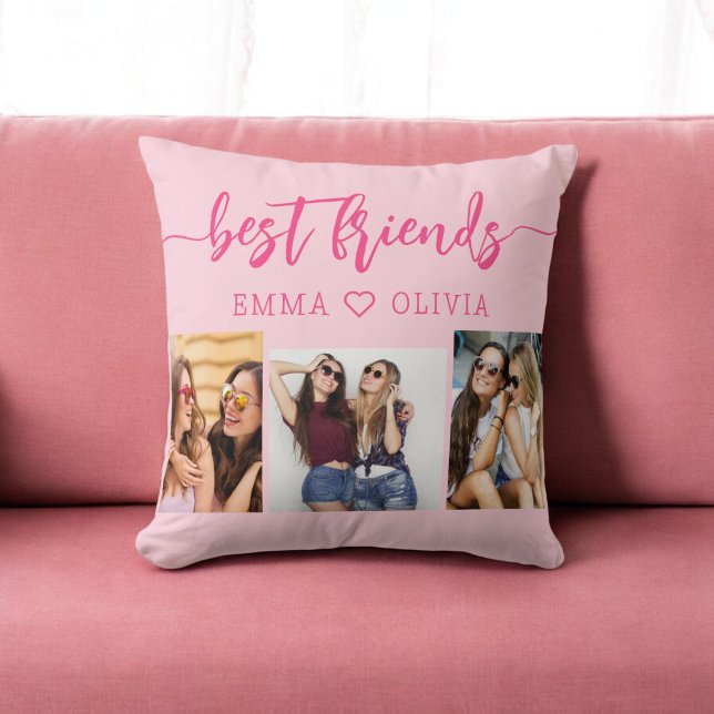 Hot Pink Best Friends 3 Photo Collage Keepsake Cushion (Creator Uploaded)