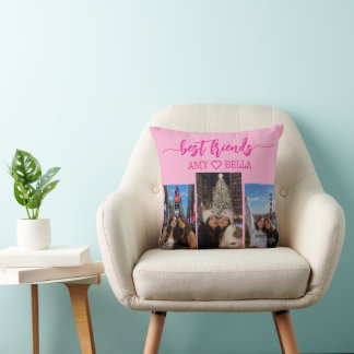 Hot Pink Best Friends 3-Photo Collage Keepsake Cushion