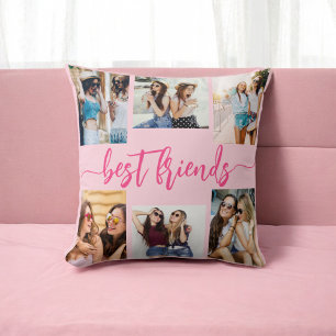 Hot Pink Best Friends 6 Photo Collage Keepsake Cushion