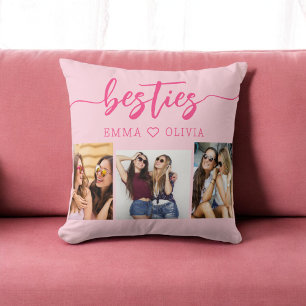 Hot Pink Besties Friends 3 Photo Collage Cushion