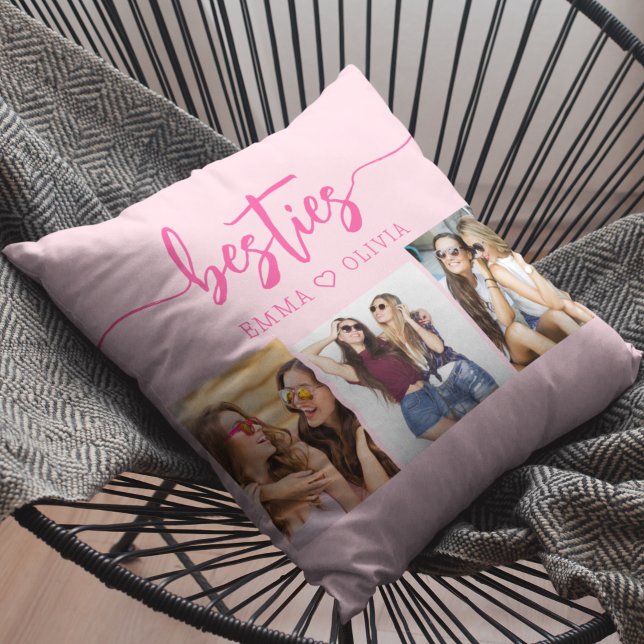 Hot Pink Besties Friends 3 Photo Collage  Cushion (Creator Uploaded)