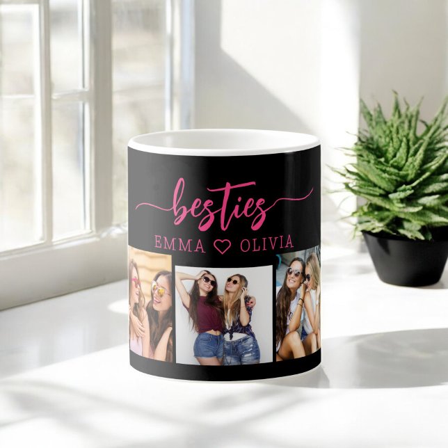 Hot Pink Besties Friends 3 Photo Collage Keepsake Coffee Mug (Creator Uploaded)