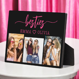 Hot Pink Besties Friends 3 Photo Collage Keepsake Plaque