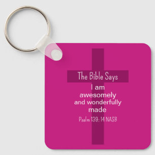Hot Pink Bible Affirmation Encouragement Christian Key Ring