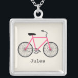 Hot Pink Bicycle Personalised Necklace<br><div class="desc">A pendant featuring an illustration of a hot pink bicycle.  Personalise with your name under bike.</div>
