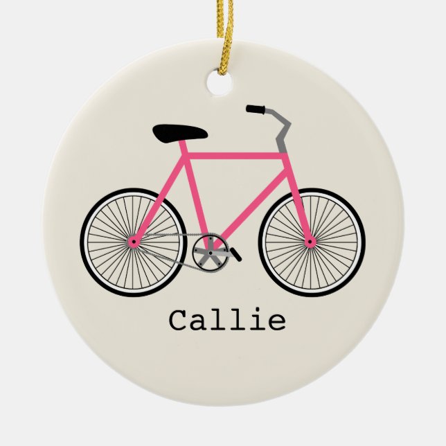 Hot Pink Bicycle Personalised Ornament (Front)